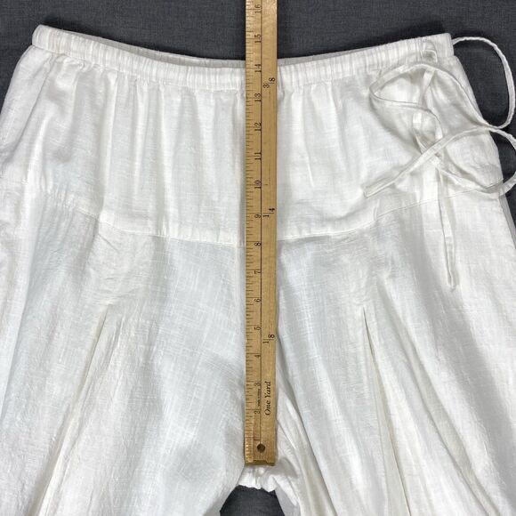 Lagenlook Linen Wide Leg Pants Womens L White Asymmetrical Parachute Boho Summer - Picture 12 of 14